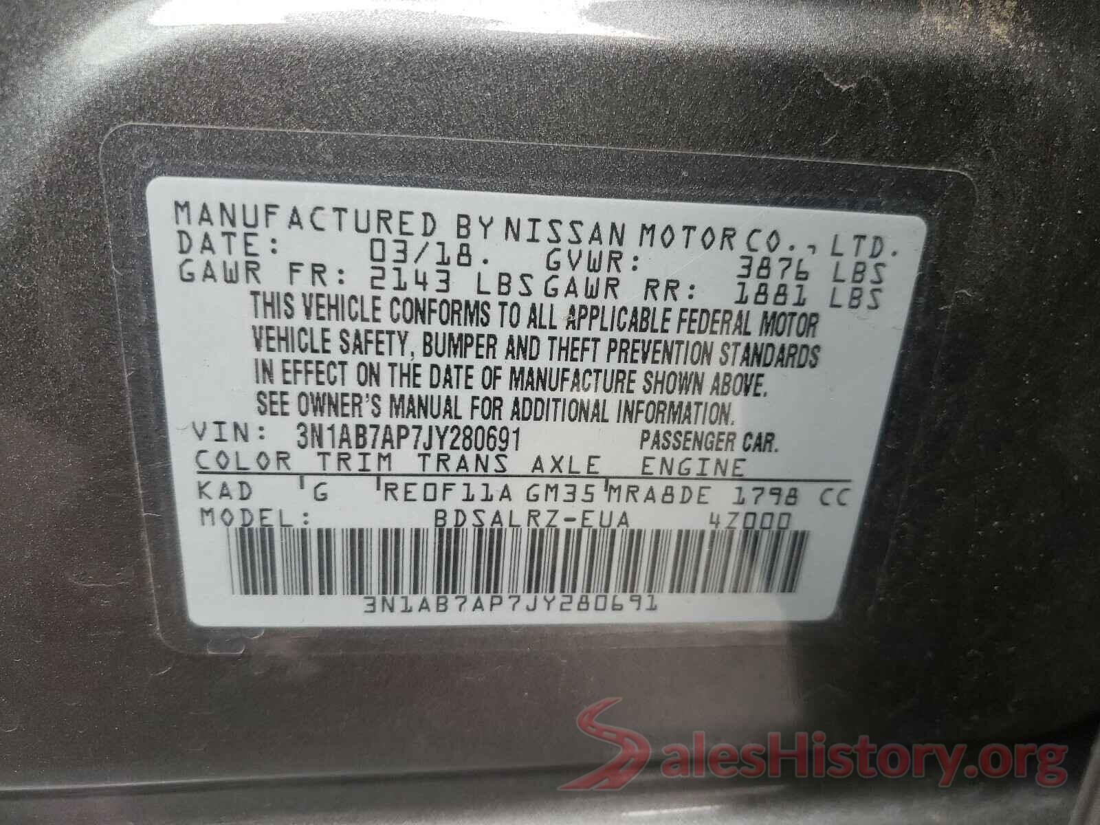 3N1AB7AP7JY280691 2018 NISSAN SENTRA