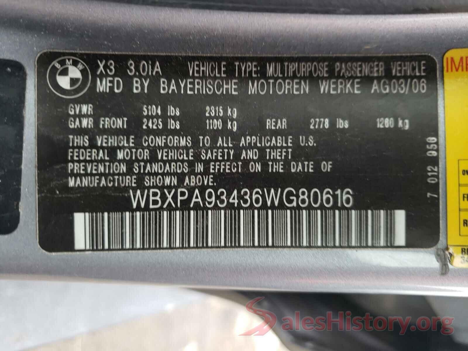 1C4PJMCS3HW632452 2006 BMW X3