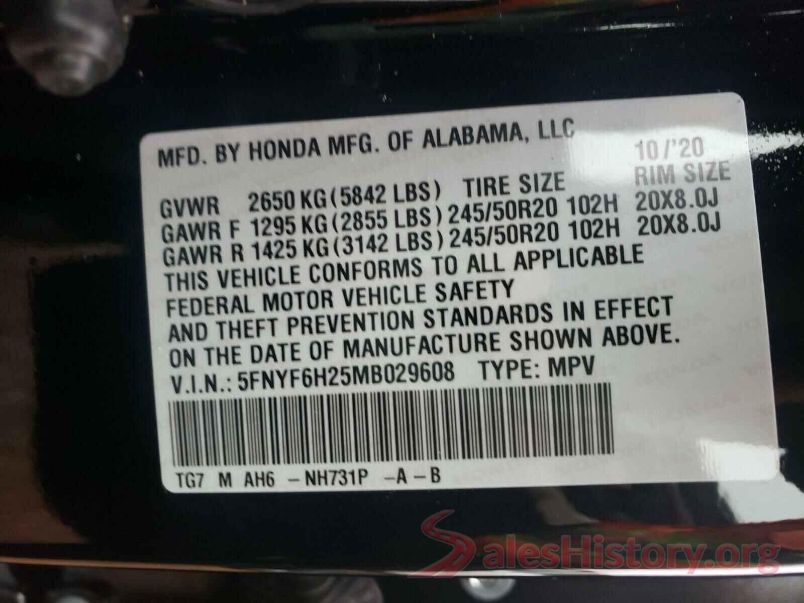 5FNYF6H25MB029608 2021 HONDA PILOT