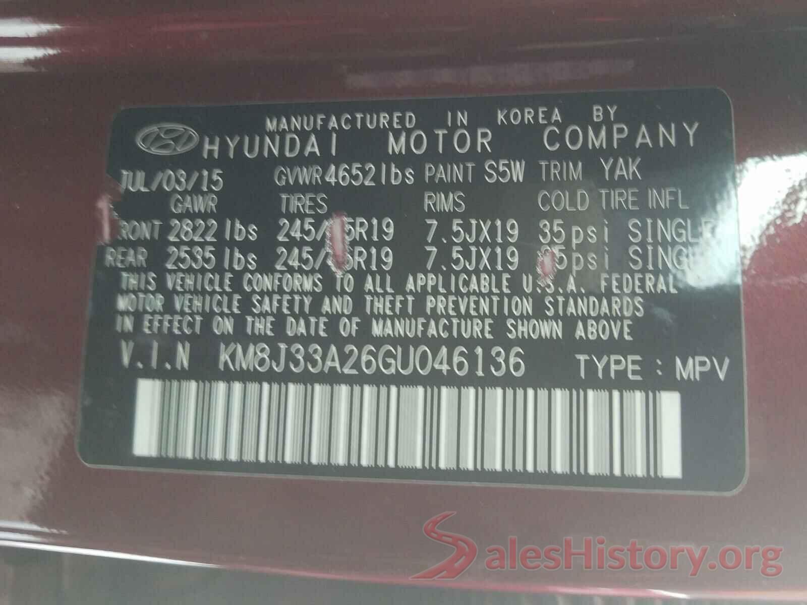 KM8J33A26GU046136 2016 HYUNDAI TUCSON