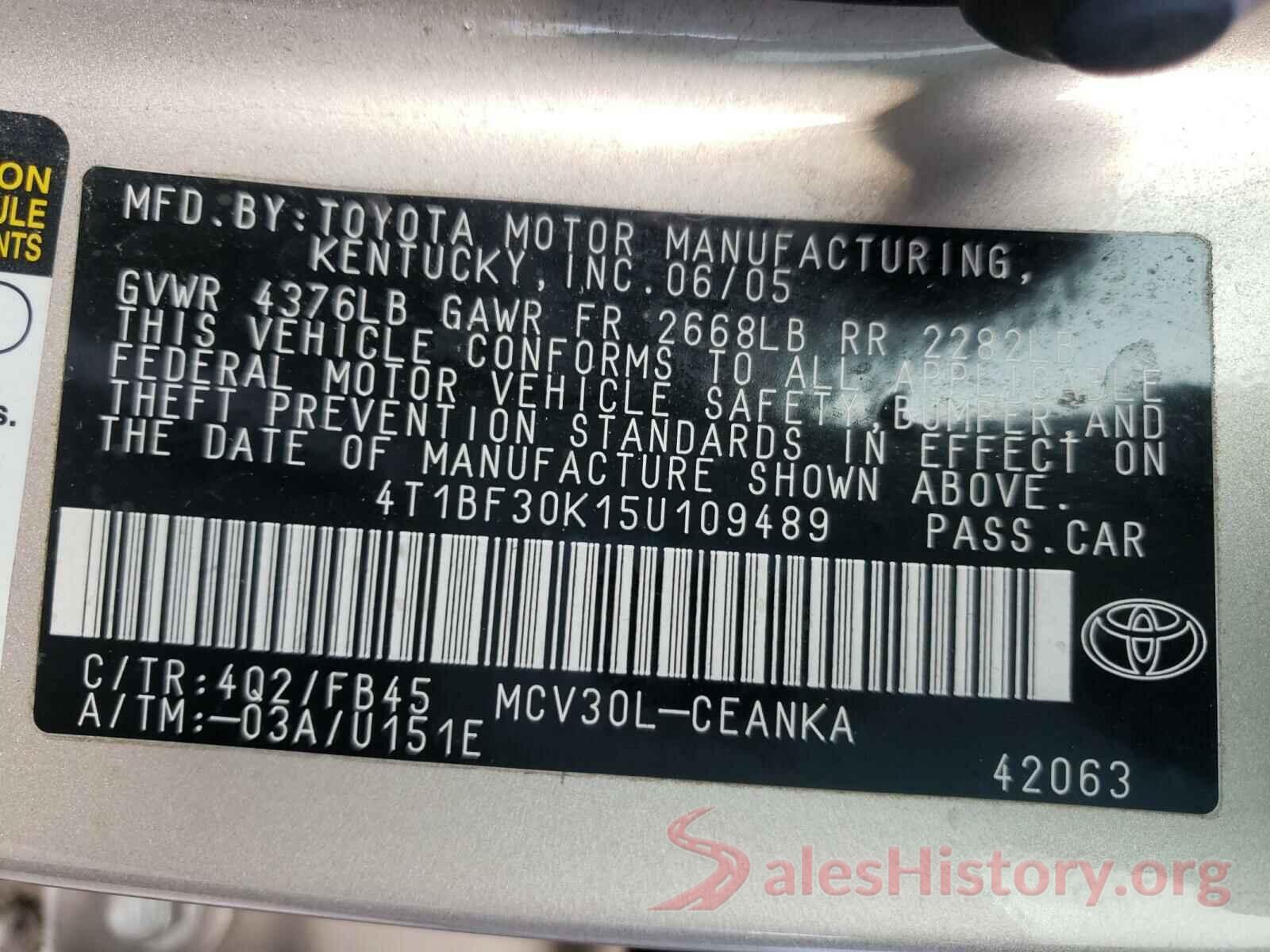 4T1KZ1AK9MU047820 2005 TOYOTA CAMRY