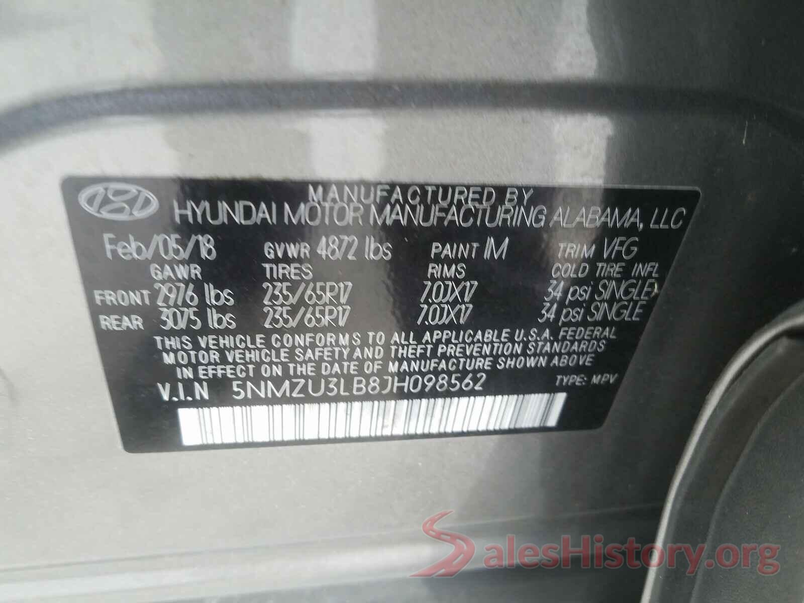 5NMZU3LB8JH098562 2018 HYUNDAI SANTA FE