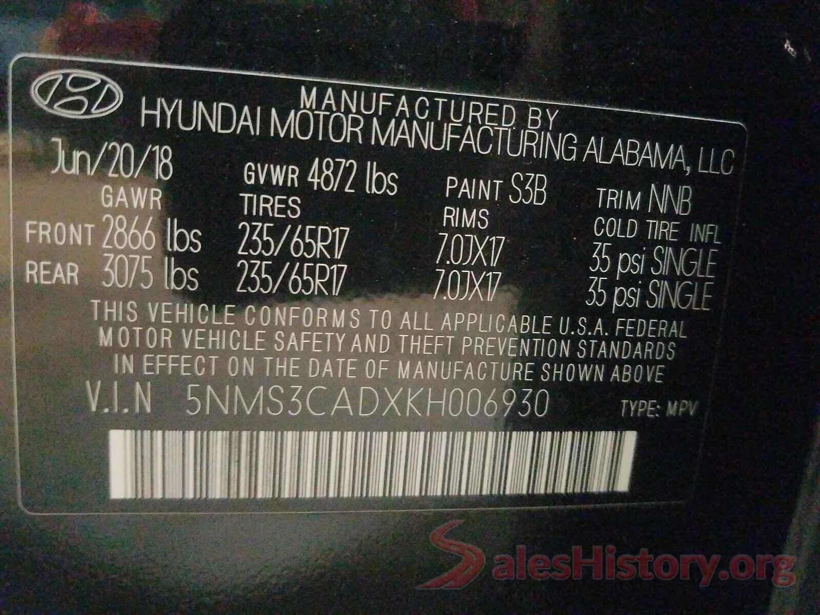 5NMS3CADXKH006930 2019 HYUNDAI SANTA FE