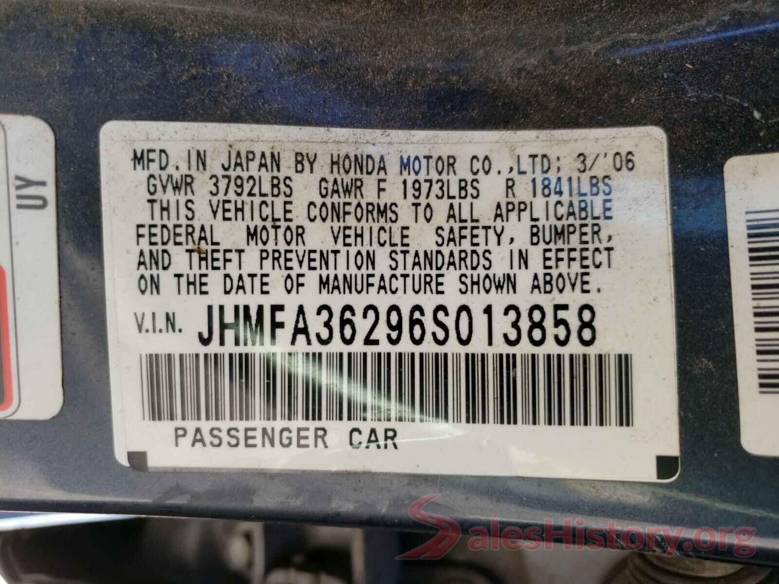 19XZE4F56ME001508 2006 HONDA CIVIC