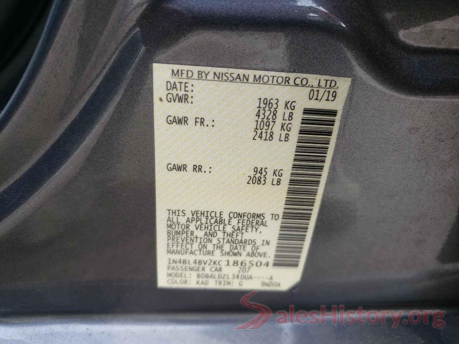 1N4BL4BV2KC186504 2019 NISSAN ALTIMA