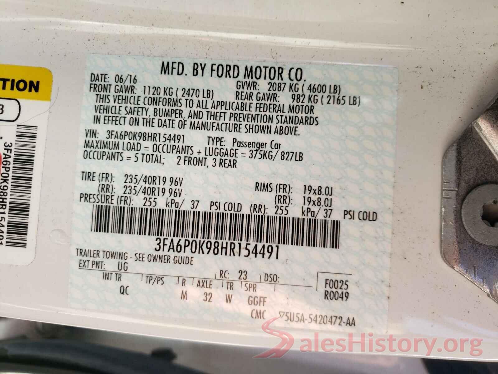 3FA6P0K98HR154491 2017 FORD FUSION