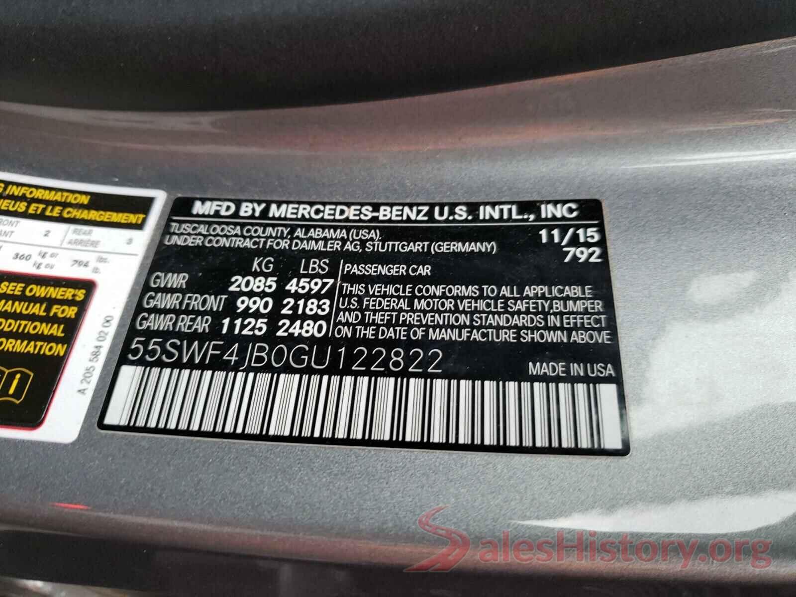 55SWF4JB0GU122822 2016 MERCEDES-BENZ C CLASS