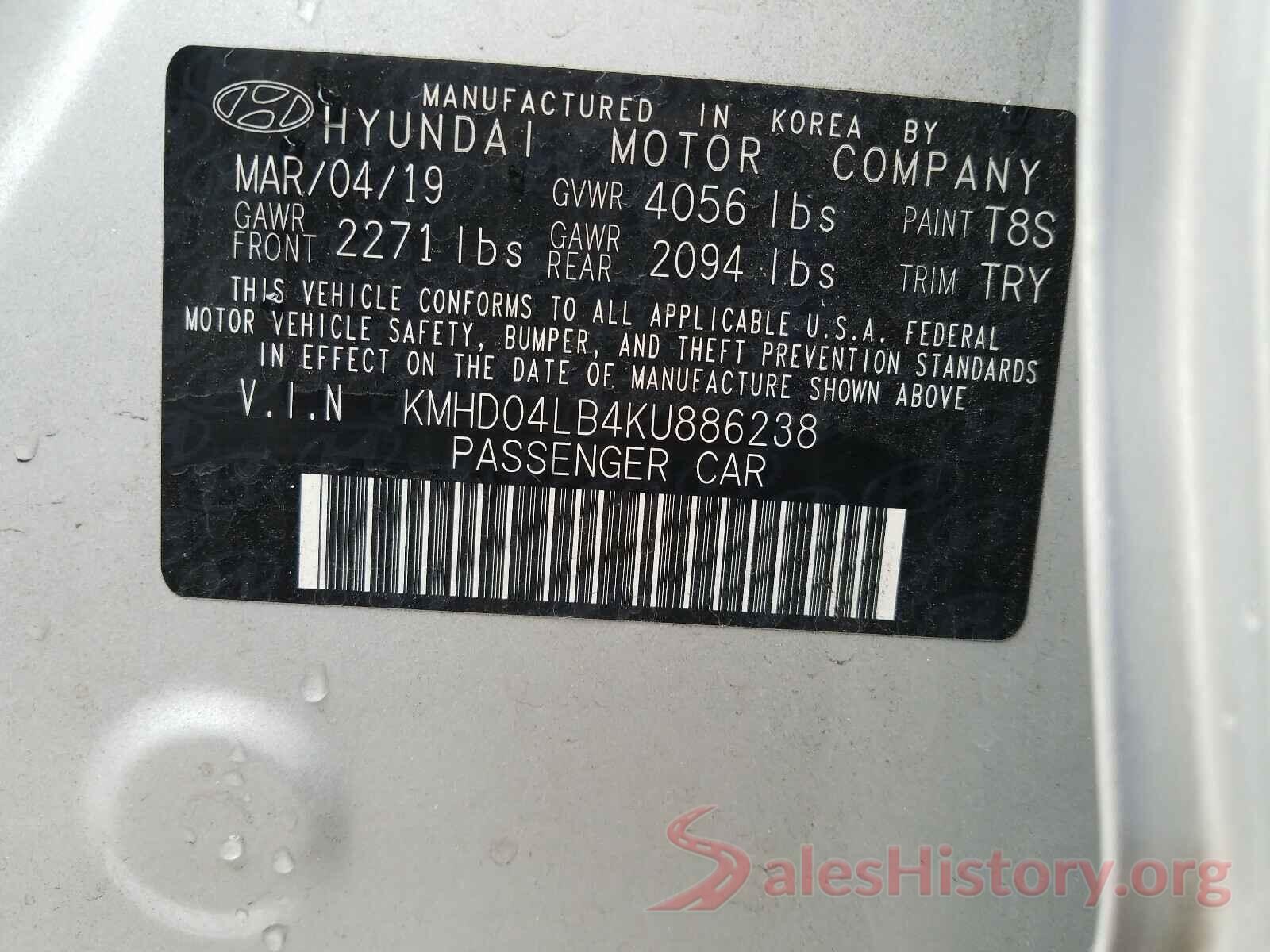 KMHD04LB4KU886238 2019 HYUNDAI ELANTRA