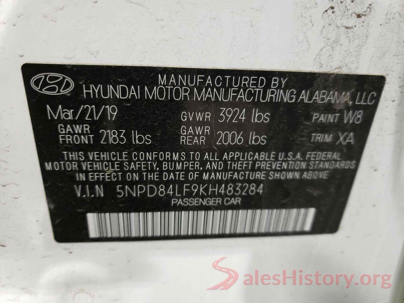 5NPD84LF9KH483284 2019 HYUNDAI ELANTRA