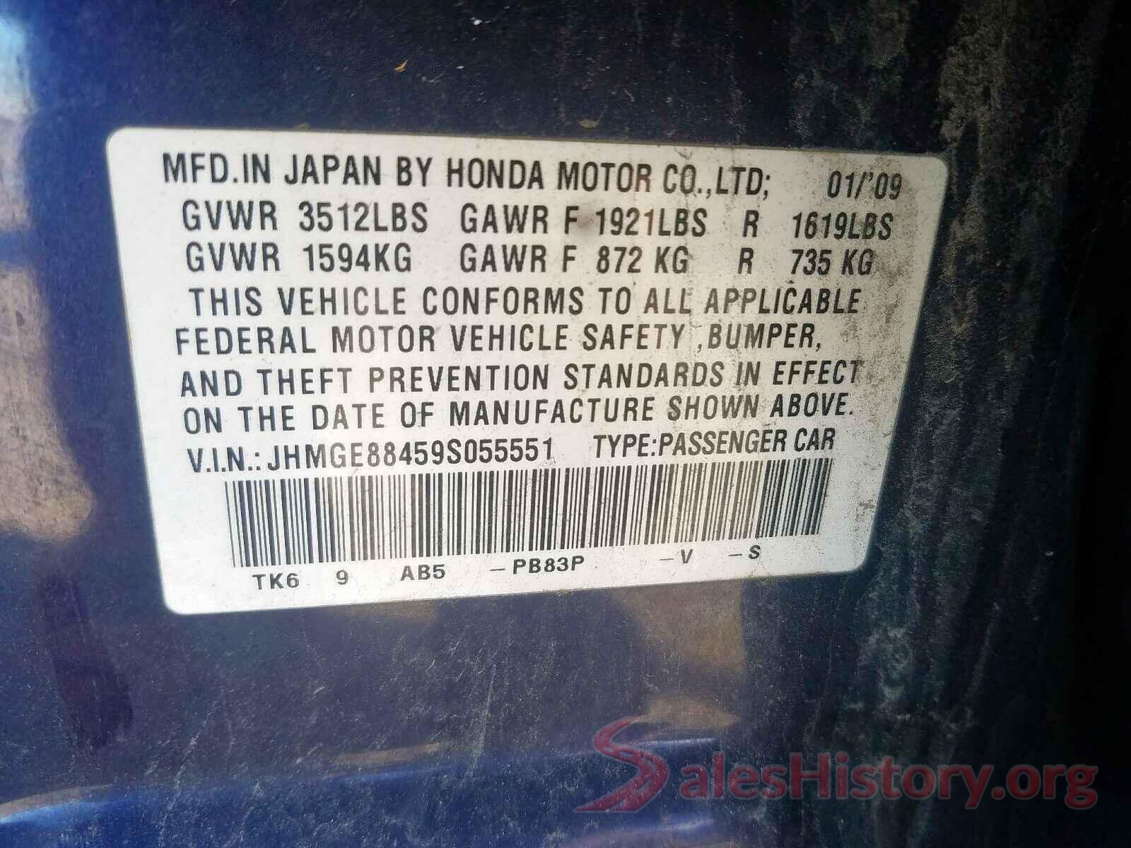 5NPD84LF2JH369187 2009 HONDA FIT