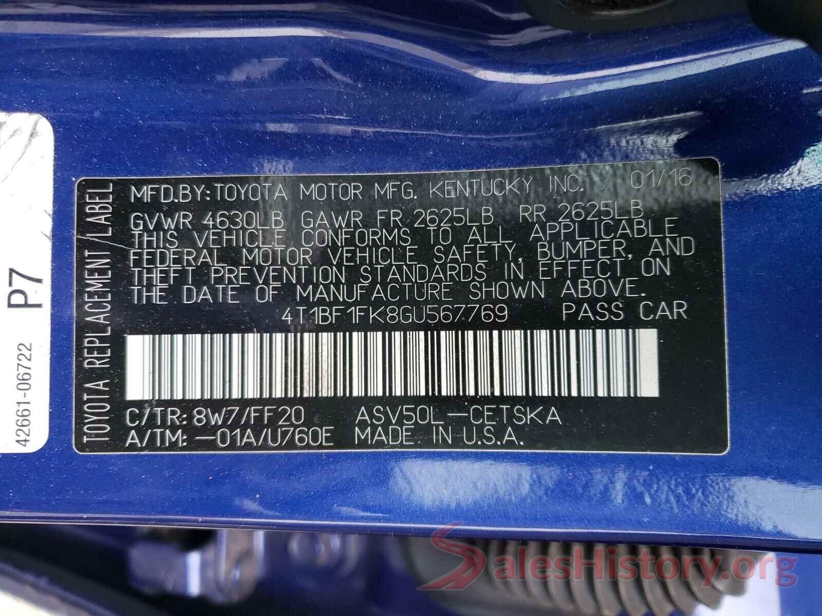 4T1BF1FK8GU567769 2016 TOYOTA CAMRY