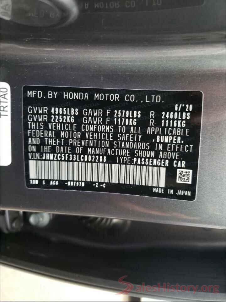 JHMZC5F33LC002288 2020 HONDA CLARITY