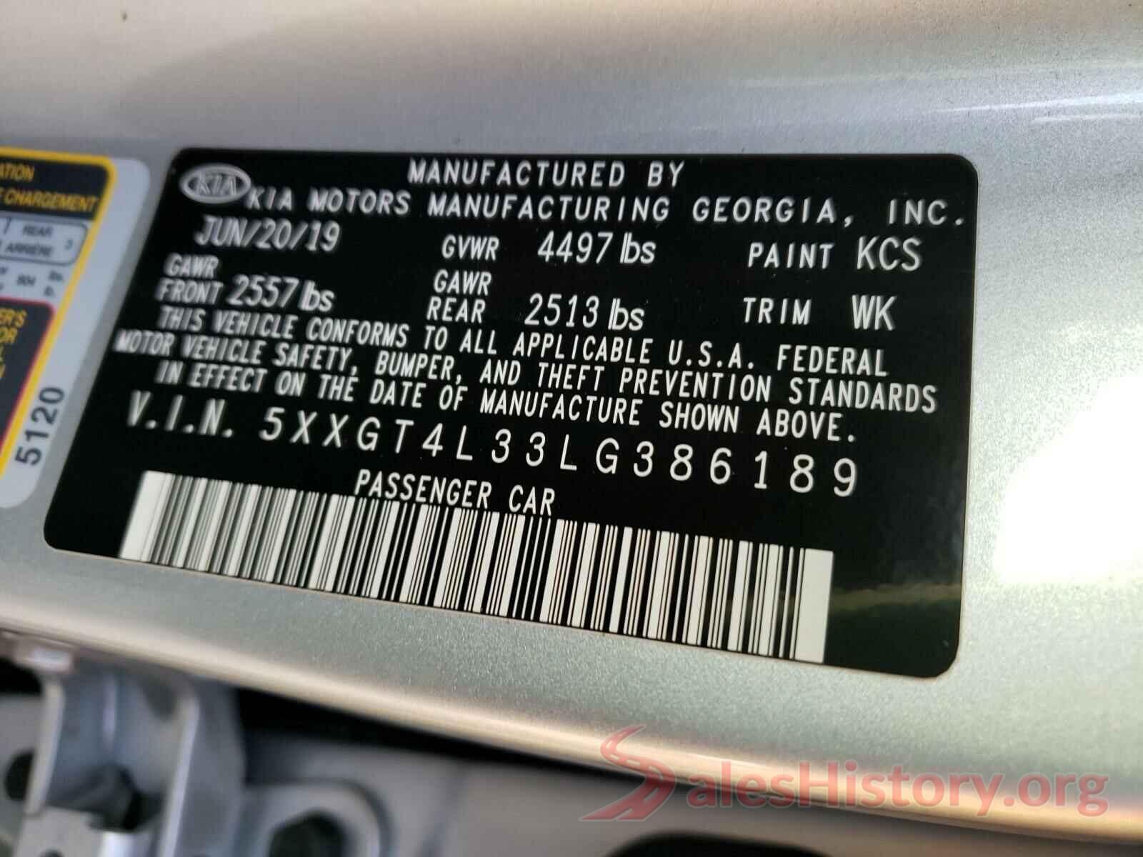 5XXGT4L33LG386189 2020 KIA OPTIMA