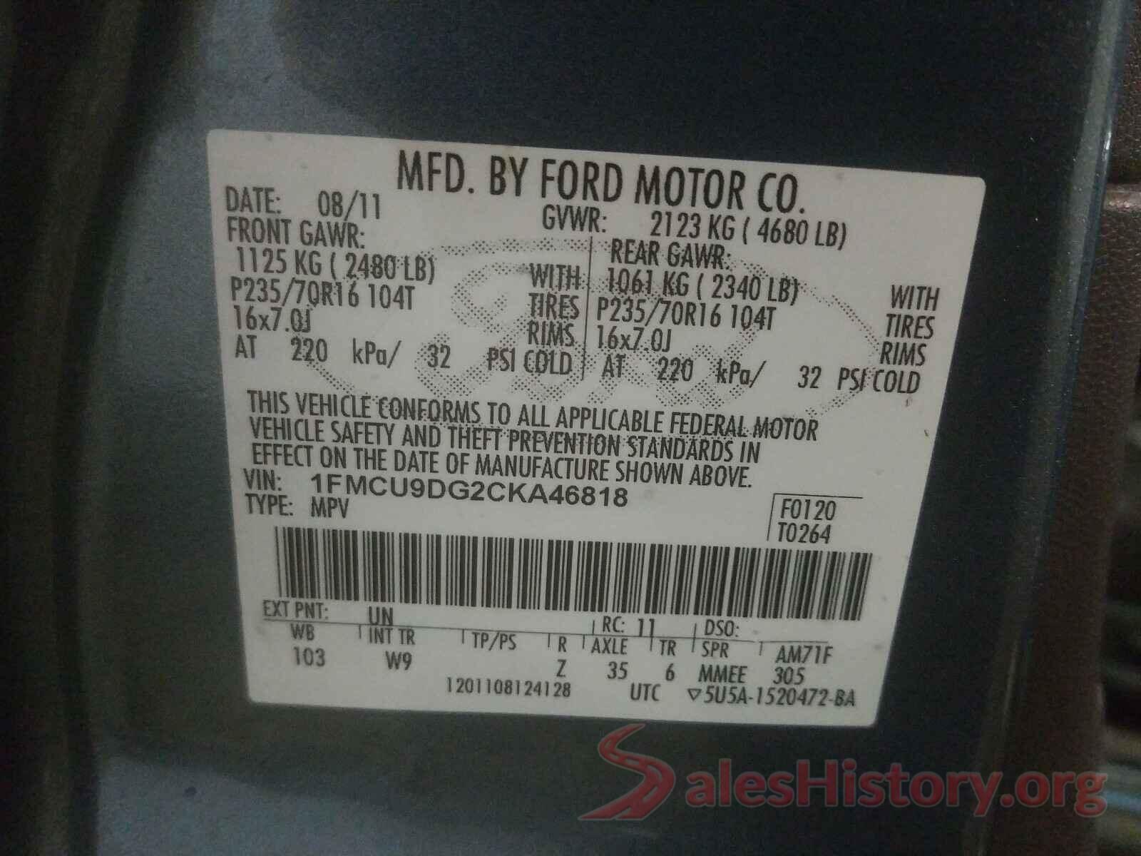 ML32F3FJ2HHF08871 2012 FORD ESCAPE