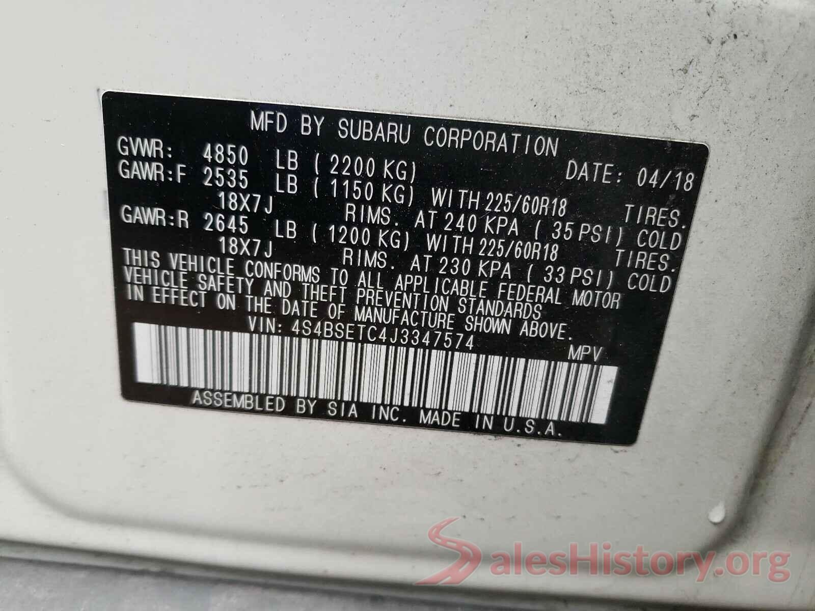 4S4BSETC4J3347574 2018 SUBARU OUTBACK