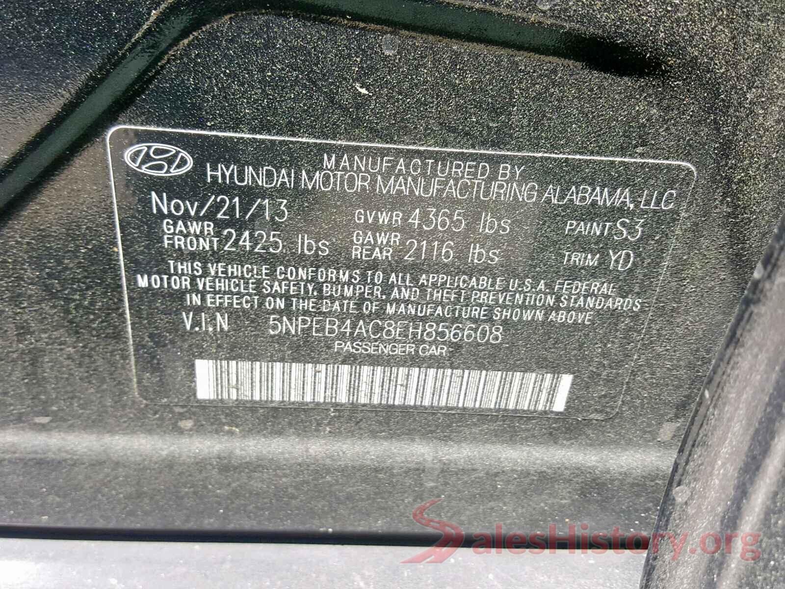 5NPEB4AC8EH856608 2014 HYUNDAI SONATA