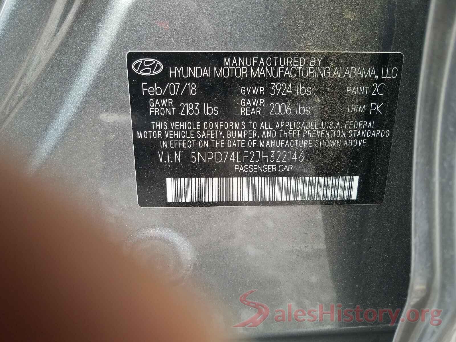 5NPD74LF2JH322146 2018 HYUNDAI ELANTRA