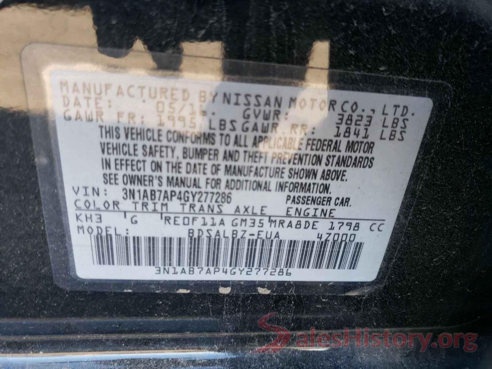 3N1AB7AP4GY277286 2016 NISSAN SENTRA