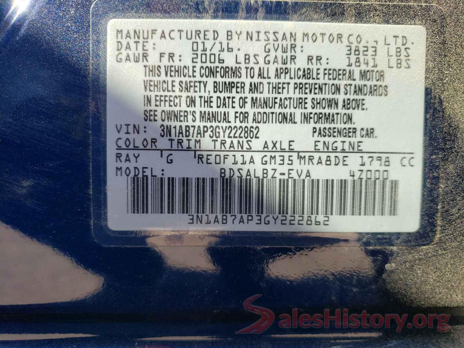 3N1AB7AP3GY222862 2016 NISSAN SENTRA