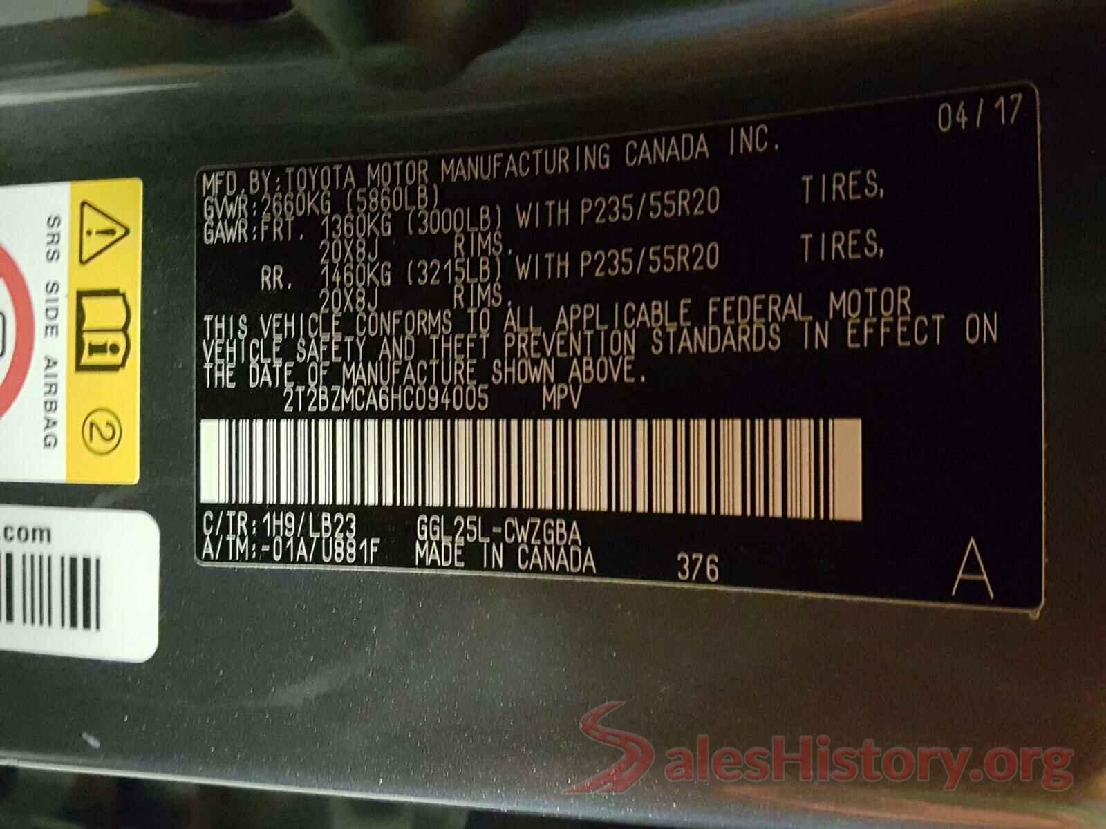 2T2BZMCA6HC094005 2017 LEXUS RX350