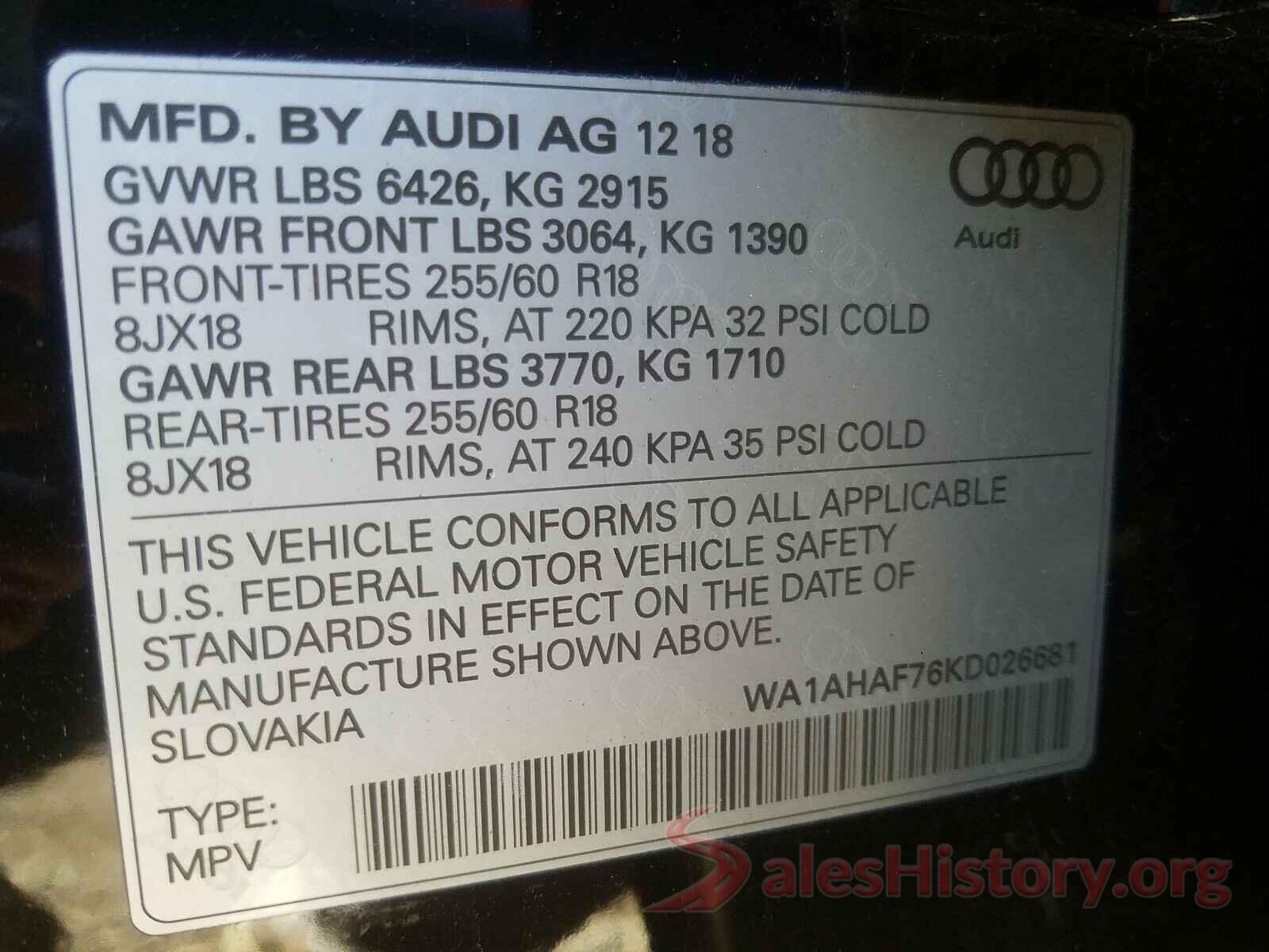 WA1AHAF76KD026681 2019 AUDI Q7