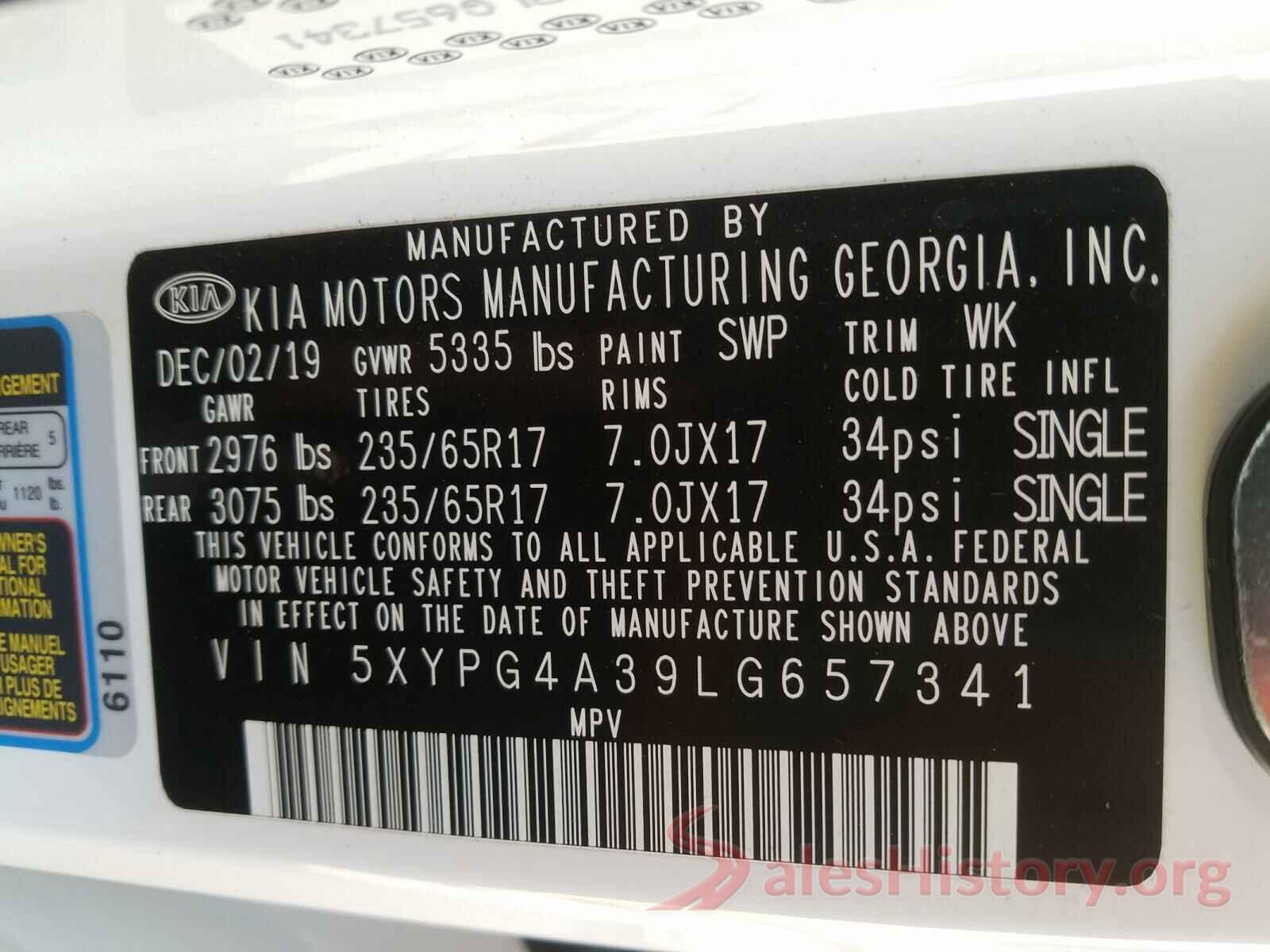 5XYPG4A39LG657341 2020 KIA SORENTO