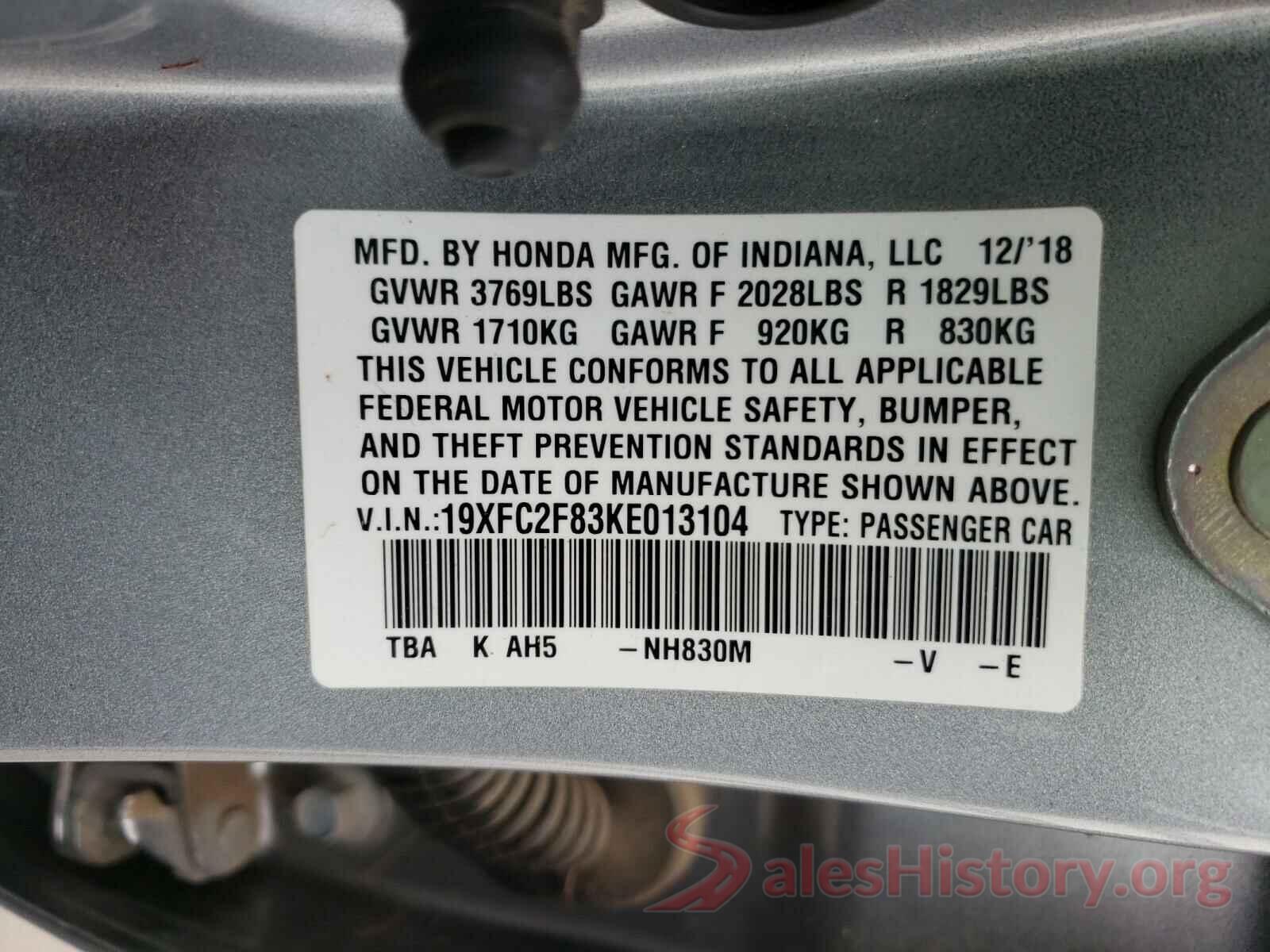 3N1AB7AP2GY304159 2019 HONDA CIVIC