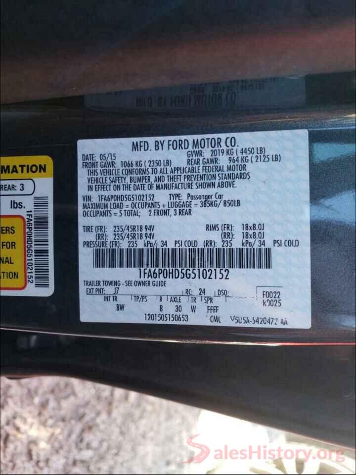 1FA6P0HD5G5102152 2016 FORD FUSION