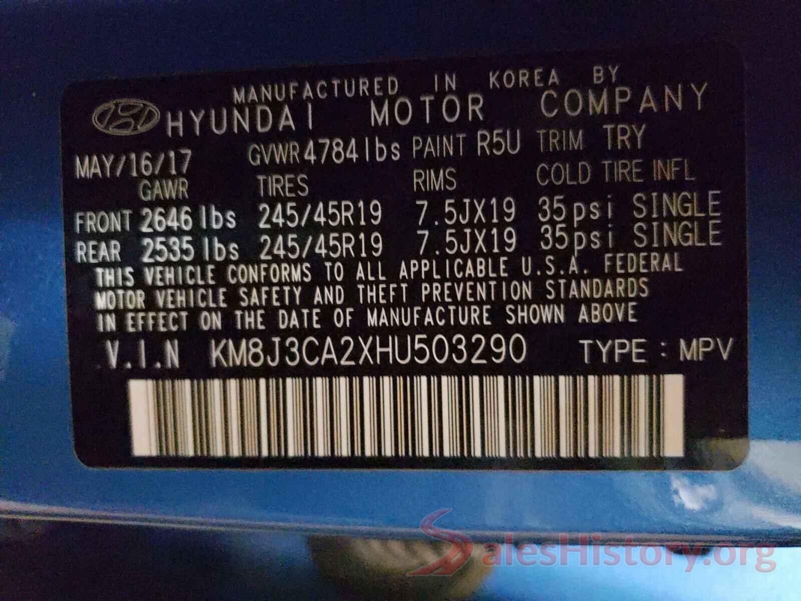 KM8J3CA2XHU503290 2017 HYUNDAI TUCSON