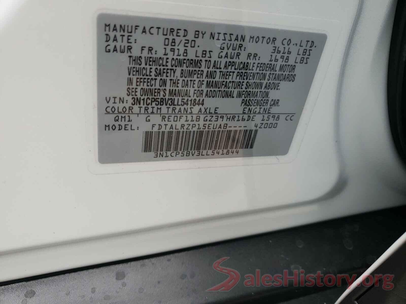 3N1CP5BV3LL541844 2020 NISSAN KICKS