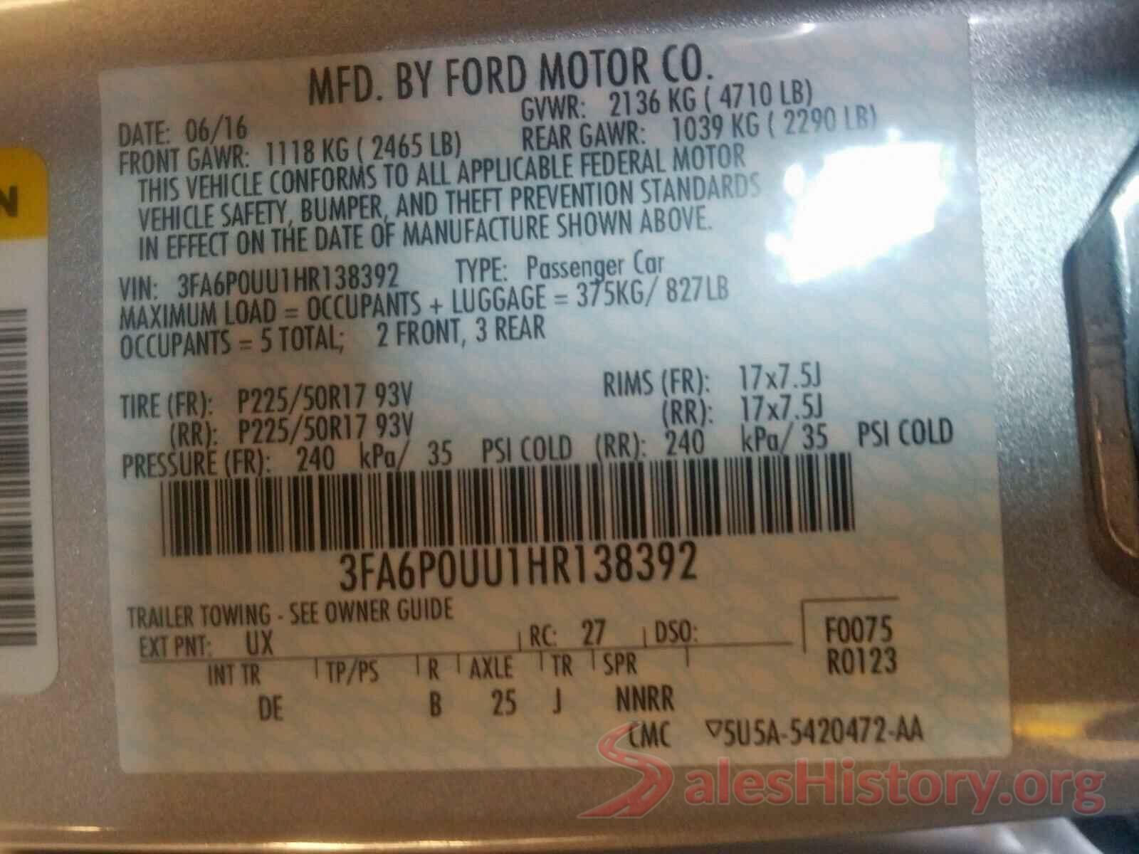 1N4AA6AV1KC371447 2017 FORD FUSION