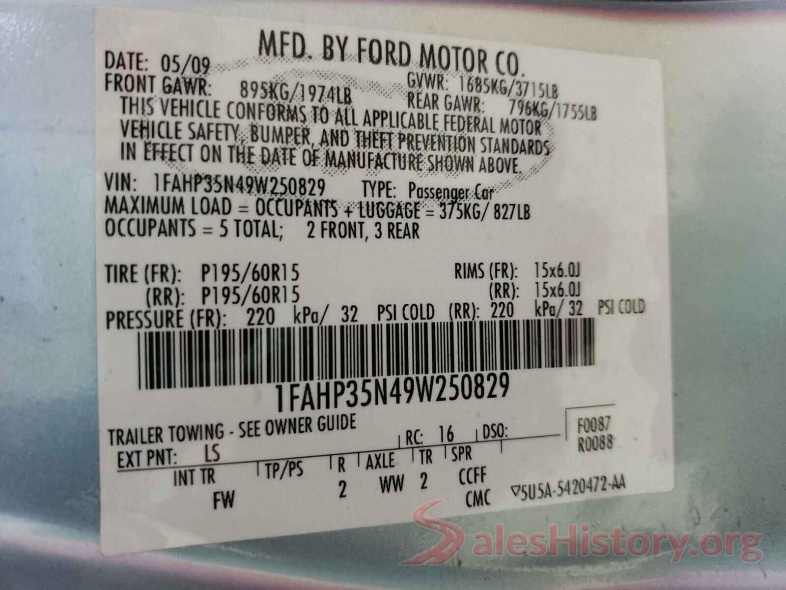 5TFCZ5AN6HX051824 2009 FORD FOCUS