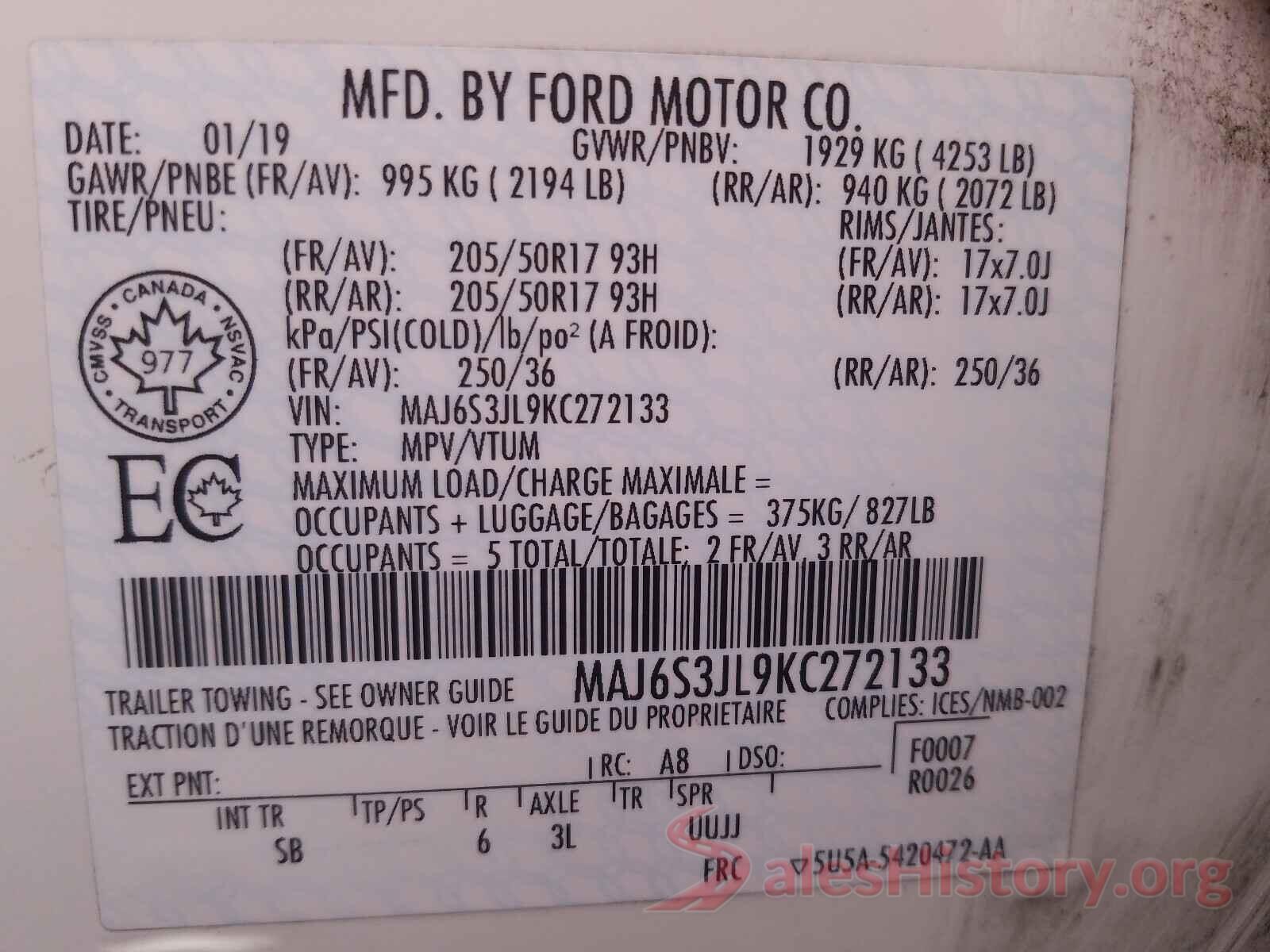 MAJ6S3JL9KC272133 2019 FORD ALL OTHER