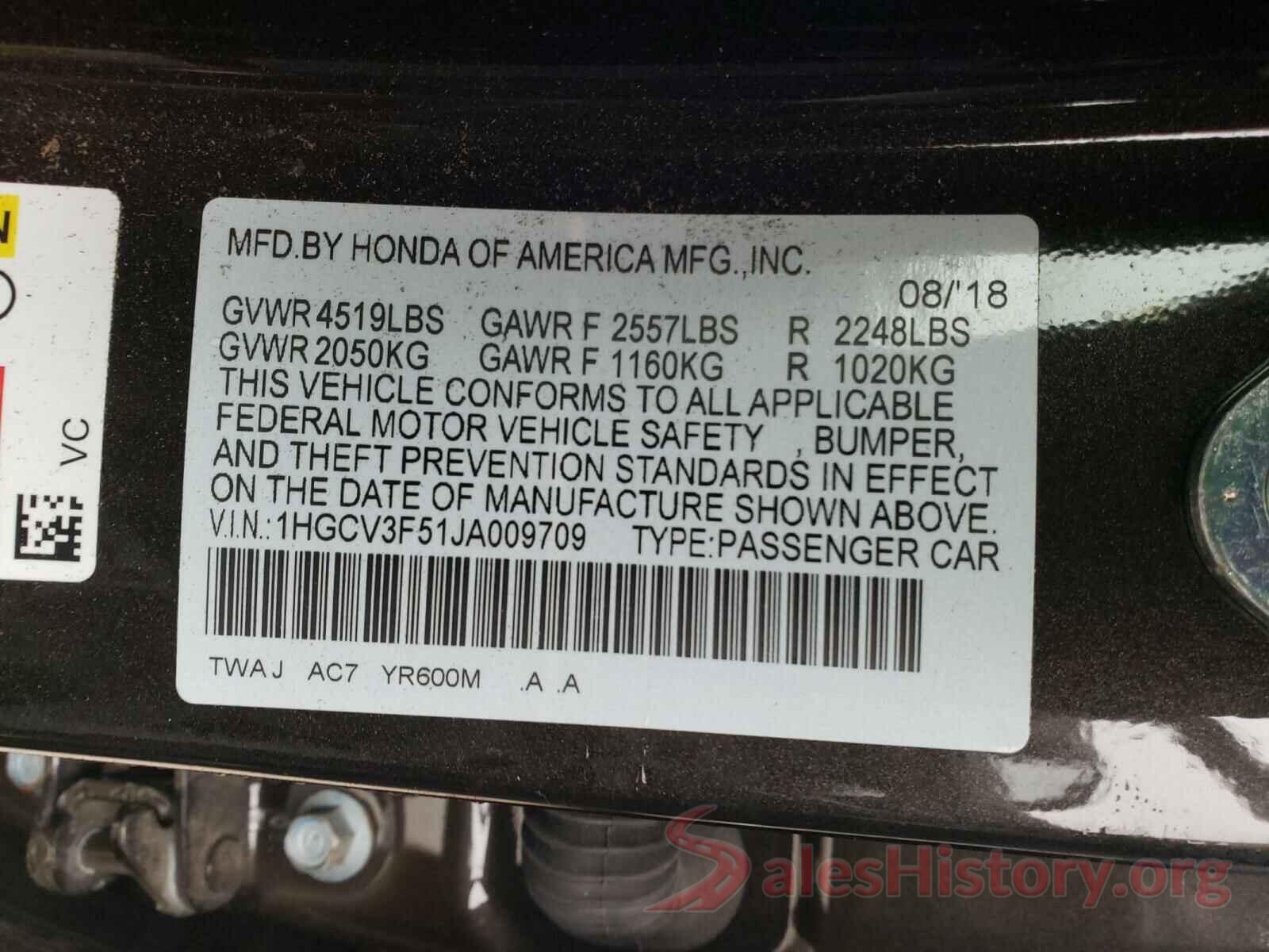 1HGCV3F51JA009709 2018 HONDA ACCORD