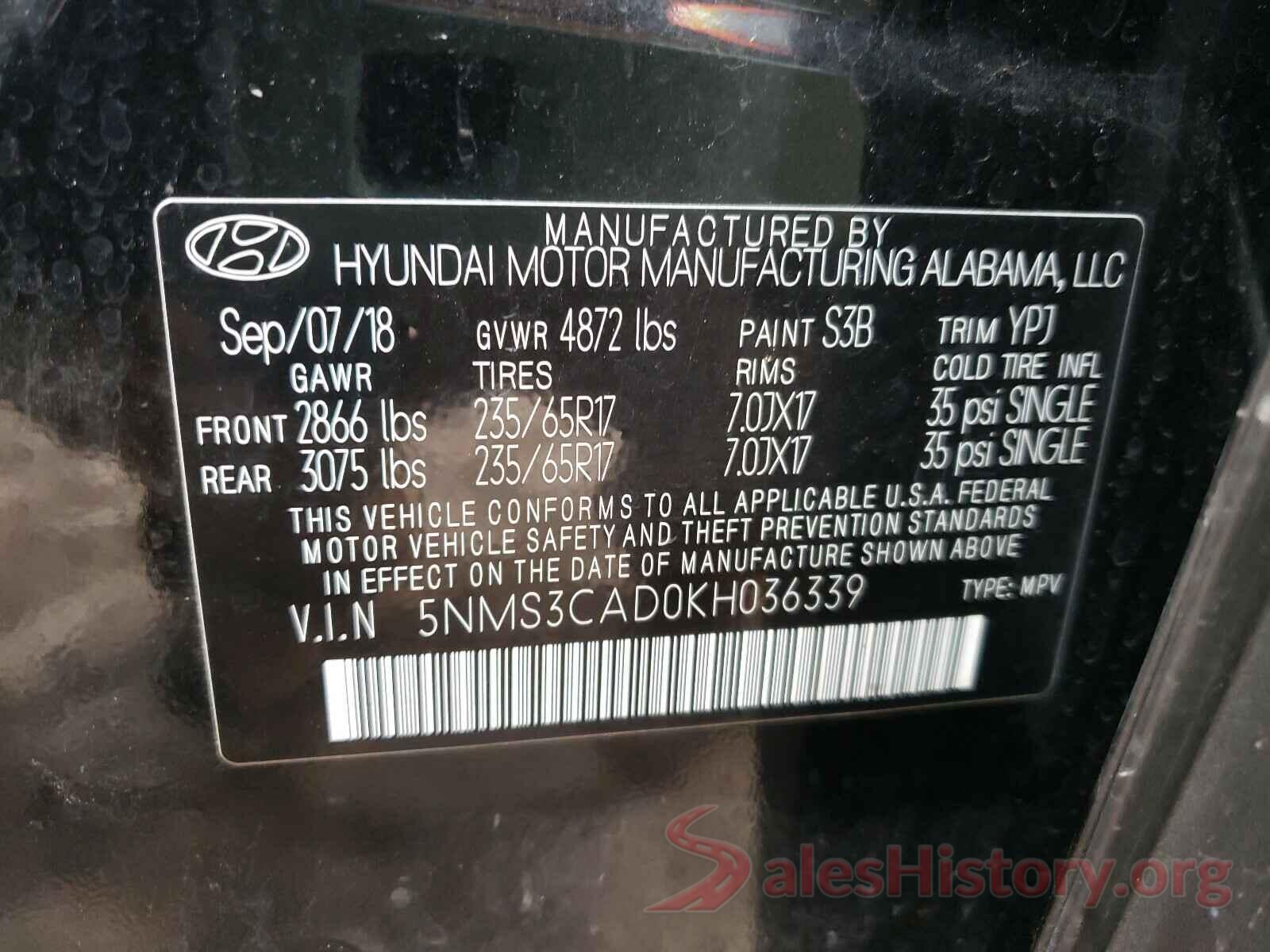 5NMS3CAD0KH036339 2019 HYUNDAI SANTA FE