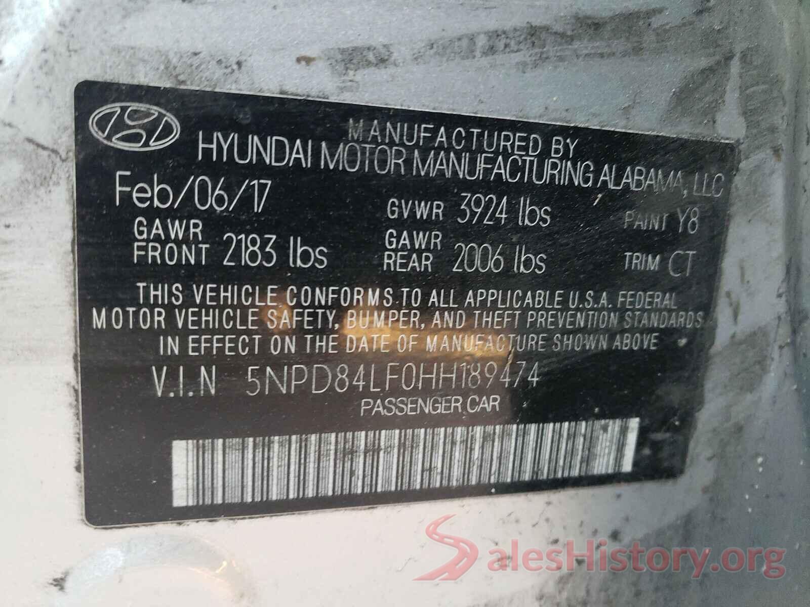 5NPD84LF0HH189474 2017 HYUNDAI ELANTRA