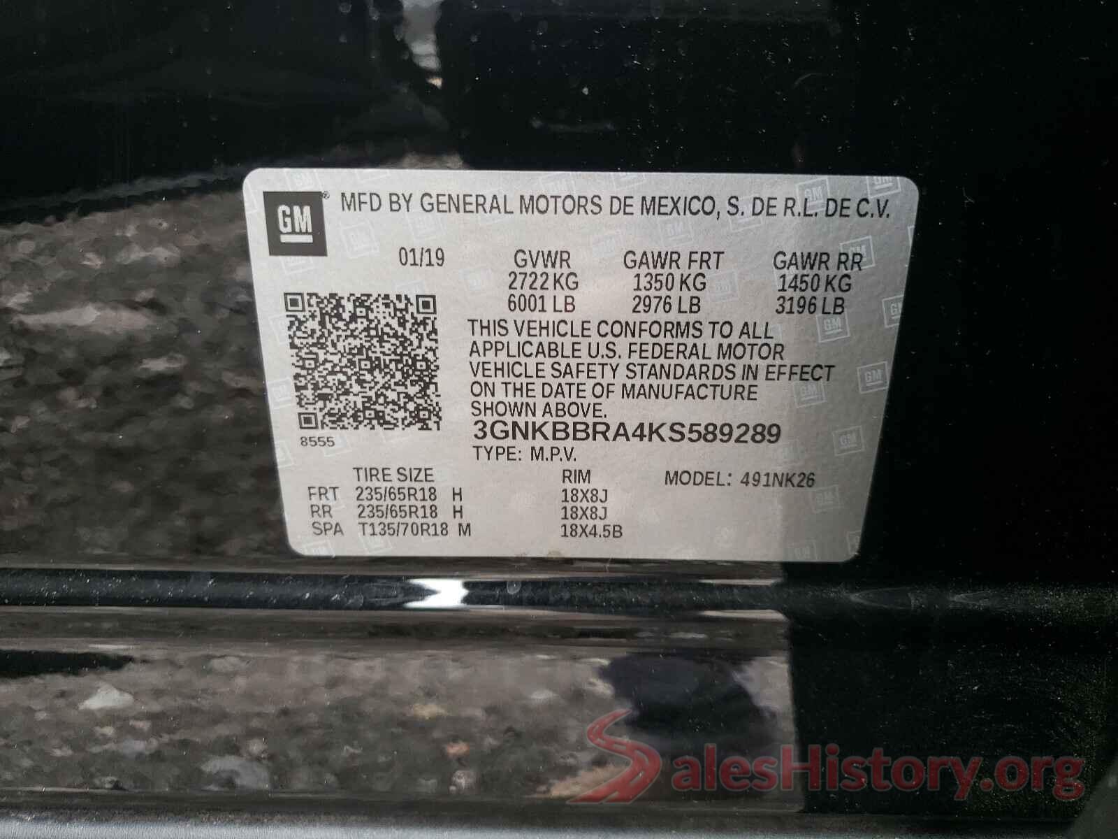 3GNKBBRA4KS589289 2019 CHEVROLET BLAZER