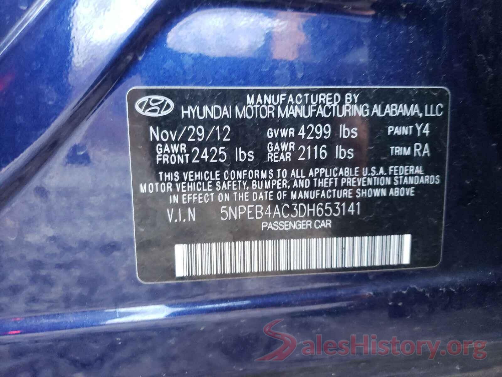 2T1BURHEXGC593271 2013 HYUNDAI SONATA