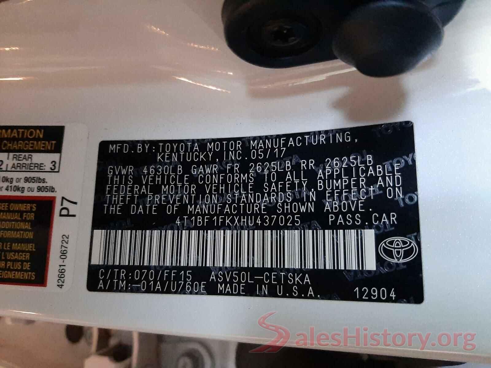 4T1BF1FKXHU437025 2017 TOYOTA CAMRY