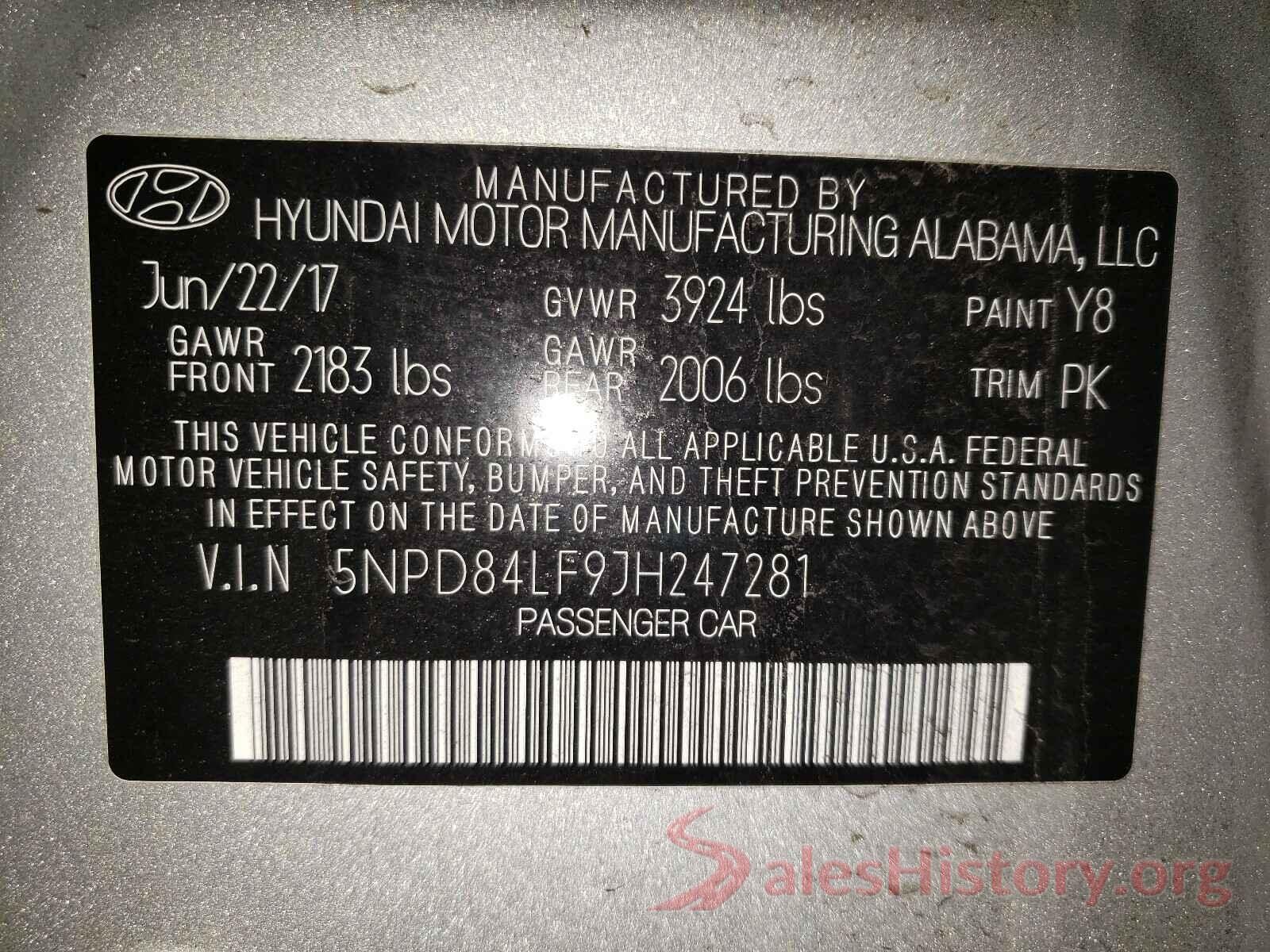 5NPD84LF9JH247281 2018 HYUNDAI ELANTRA