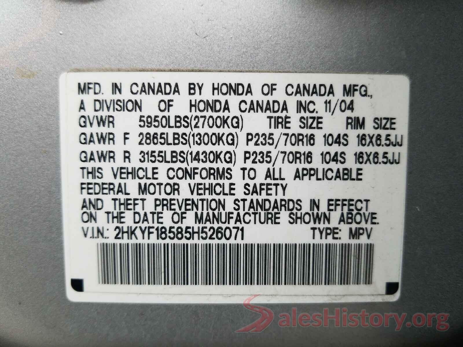 JA4AP3AU5HZ069674 2005 HONDA PILOT