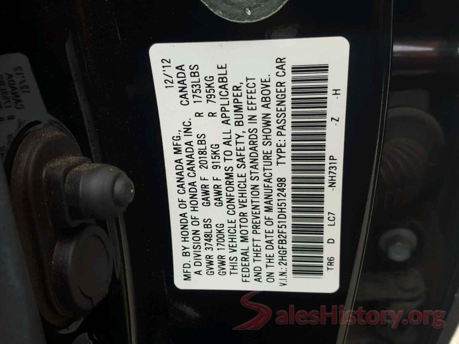 5FNYF5H12GB040880 2013 HONDA CIVIC