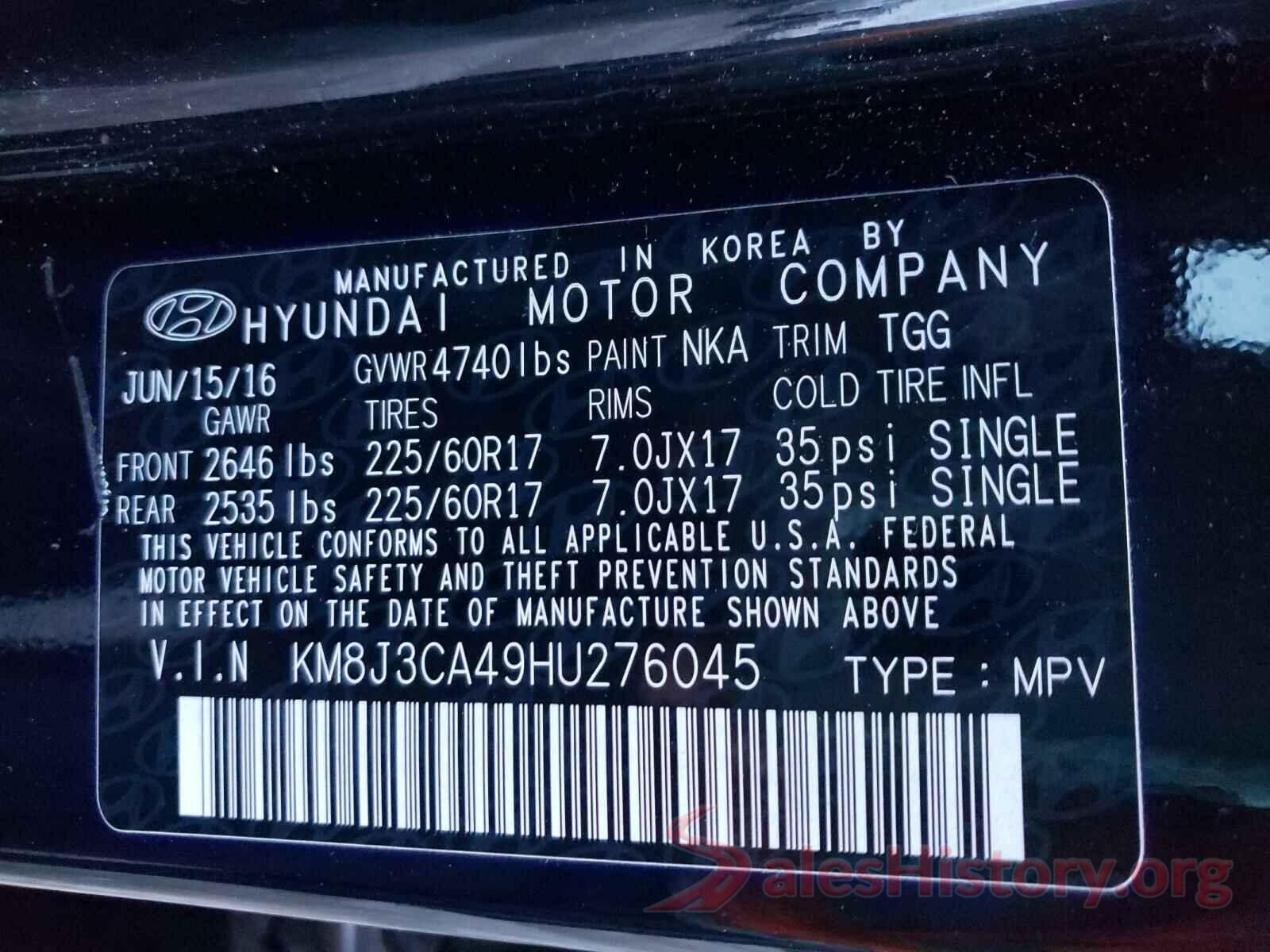 KM8J3CA49HU276045 2017 HYUNDAI TUCSON