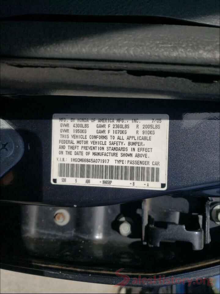 JF2SJGDC9GH469376 2005 HONDA ACCORD