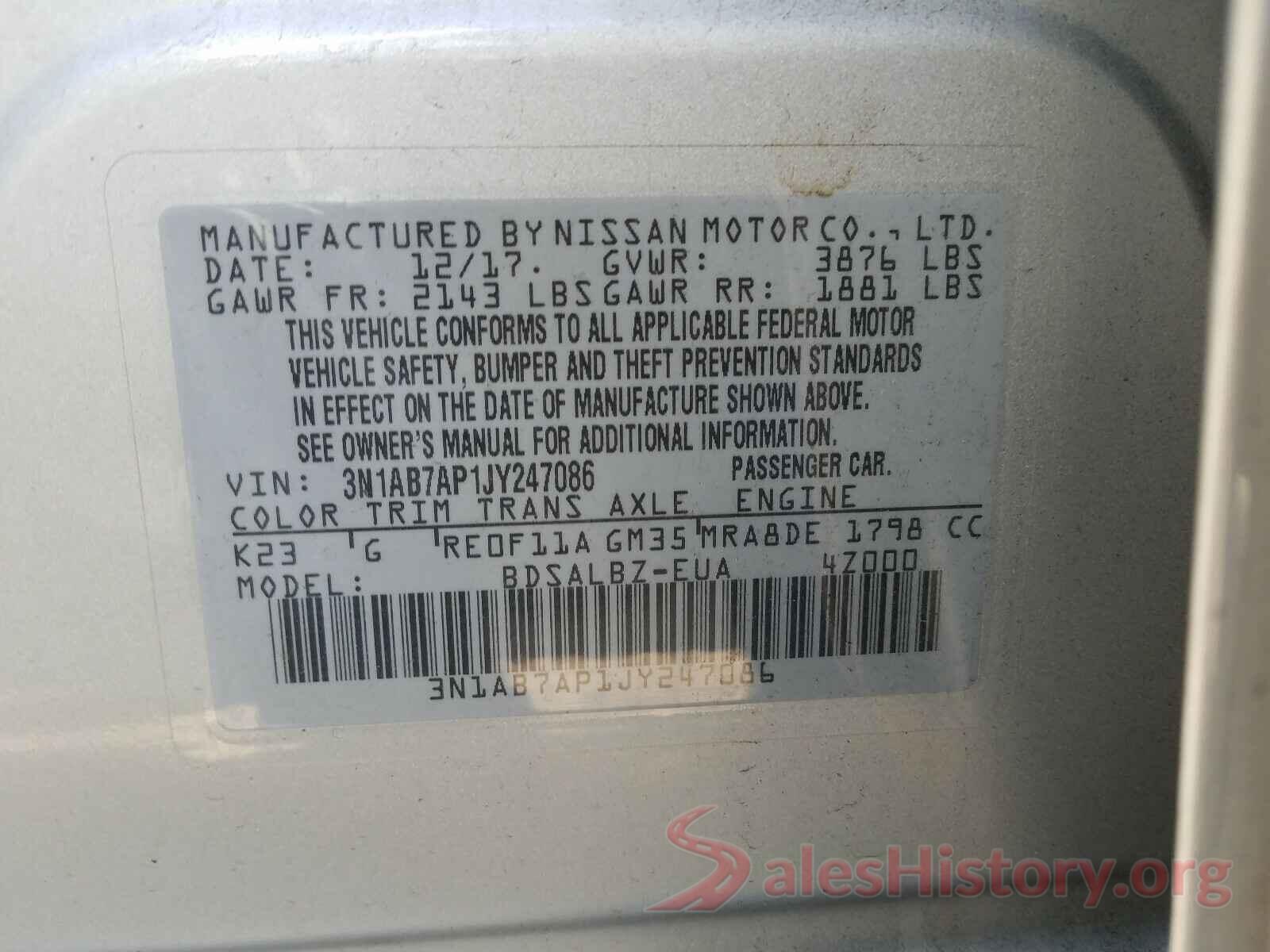 3N1AB7AP1JY247086 2018 NISSAN SENTRA