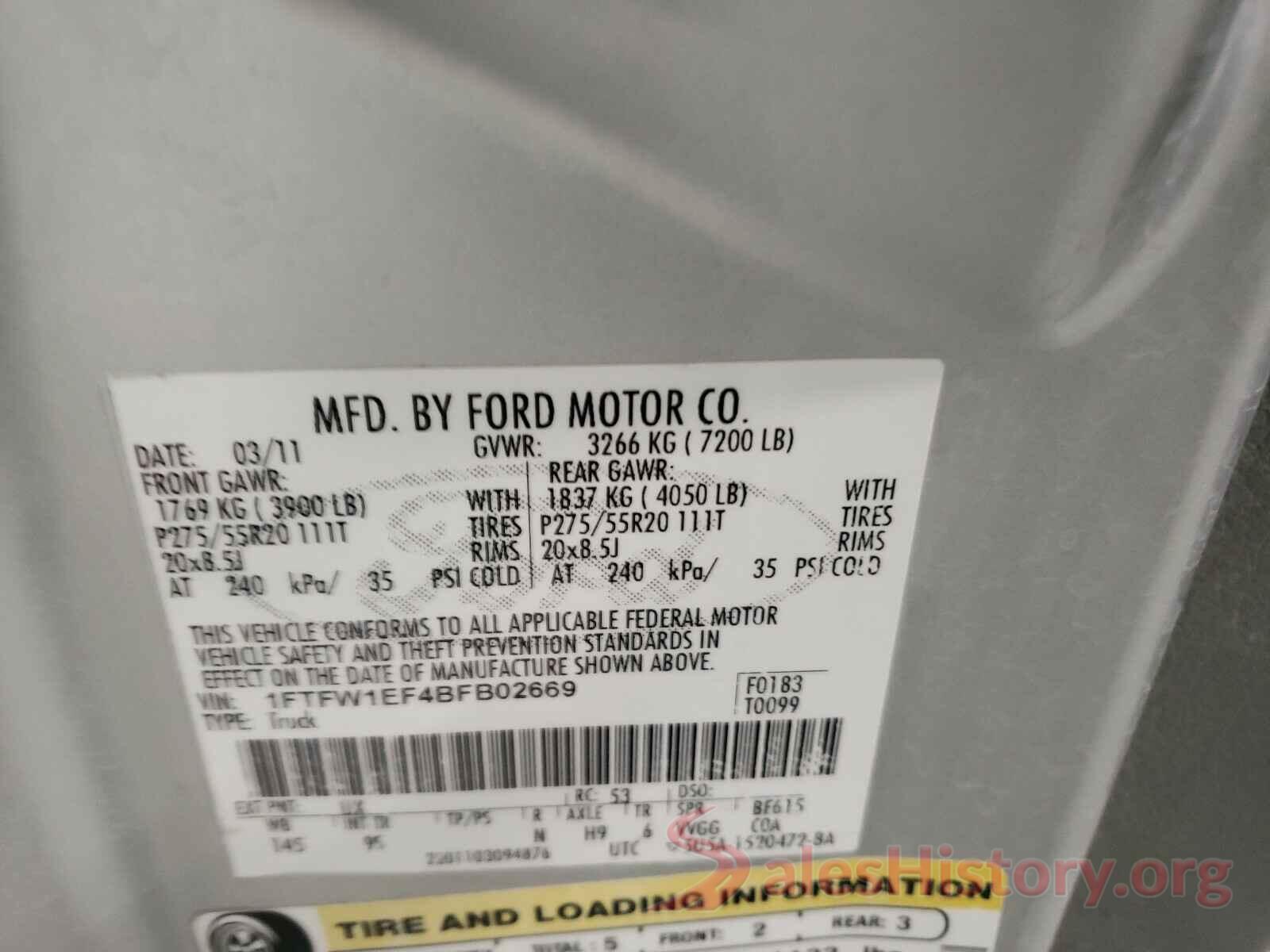 WD3PF1CD3KP030017 2011 FORD F150