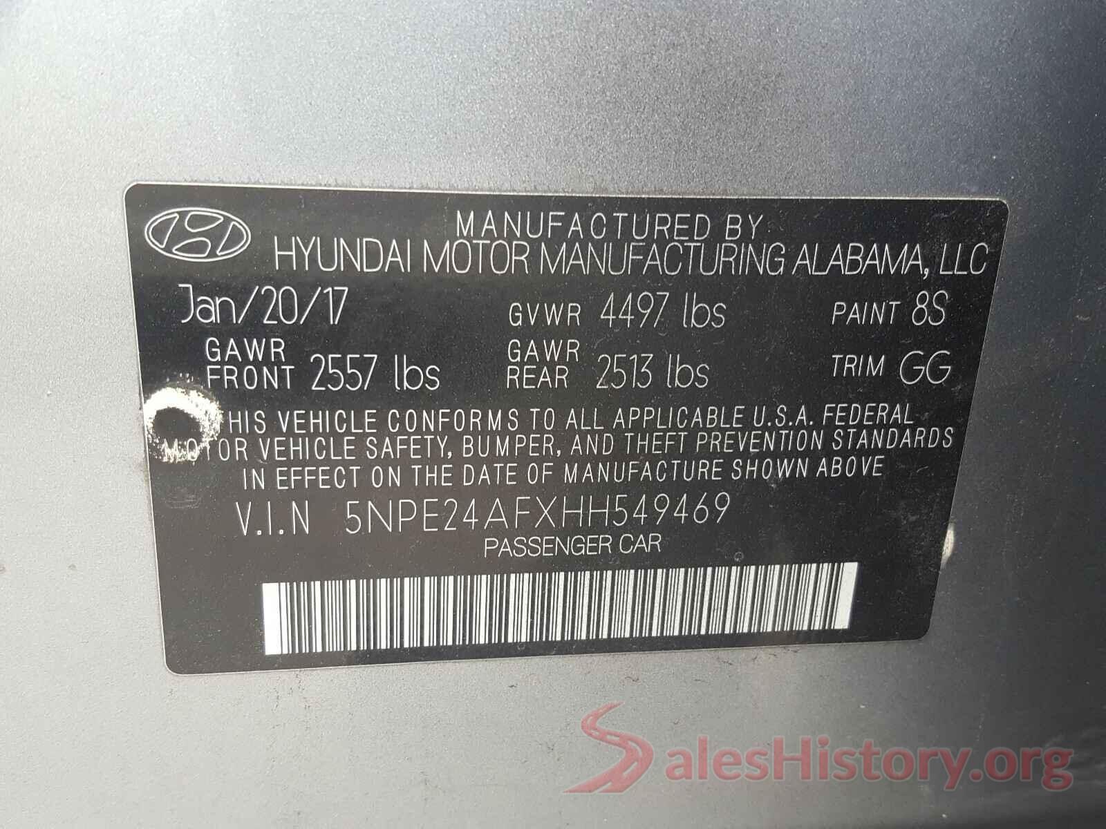 5NPE24AFXHH549469 2017 HYUNDAI SONATA