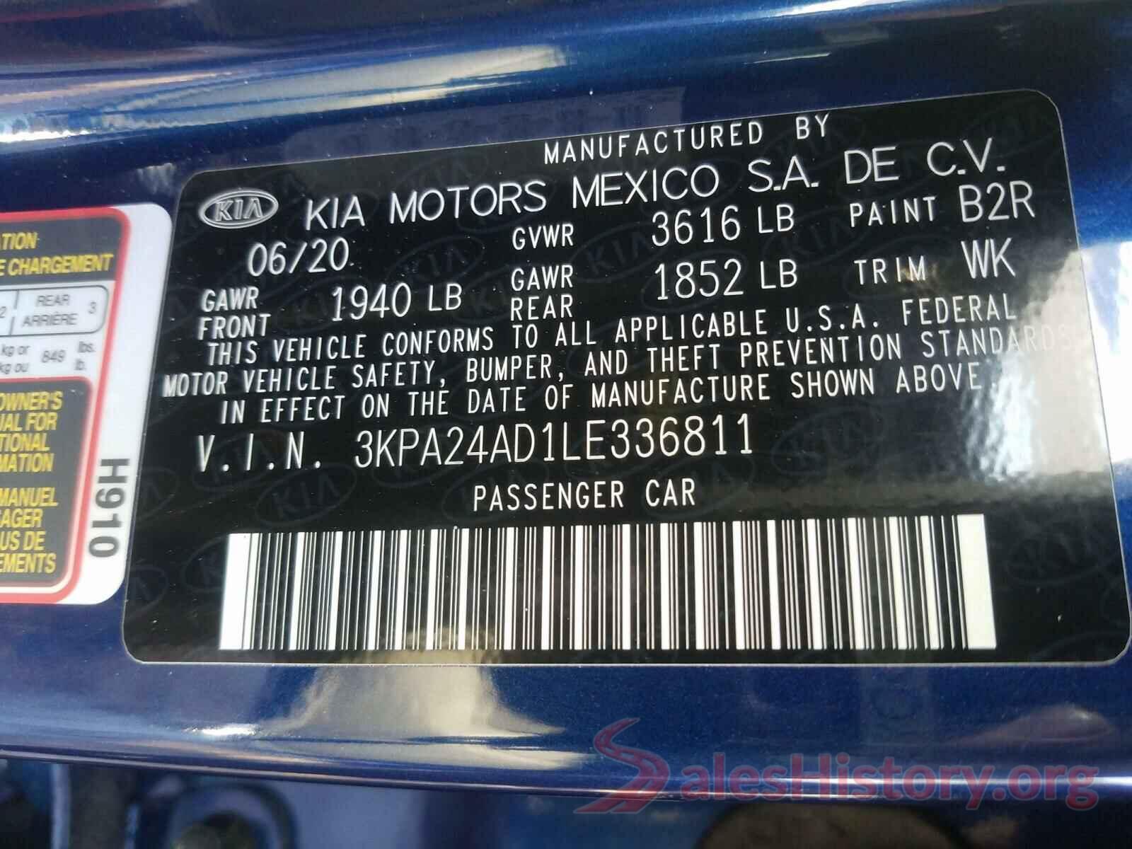 3KPA24AD1LE336811 2020 KIA RIO