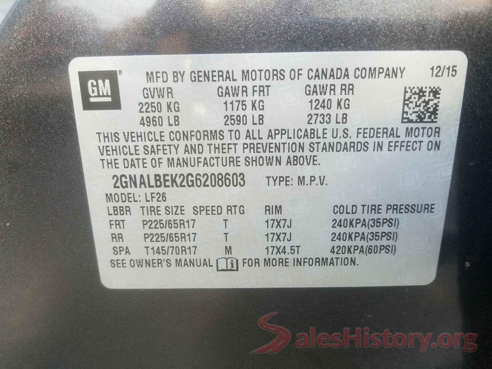 2GNALBEK2G6208603 2016 CHEVROLET EQUINOX