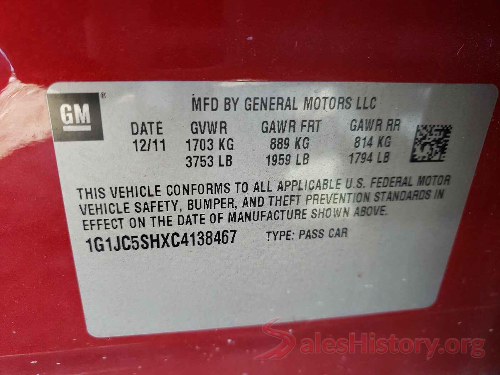 3GNCJLSB0LL335798 2012 CHEVROLET SONIC